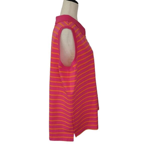 Tommy Hilfiger Pink Striped  Sleeveless Zip Polo Shirt Size 1X NWOT - Picture 2 of 7